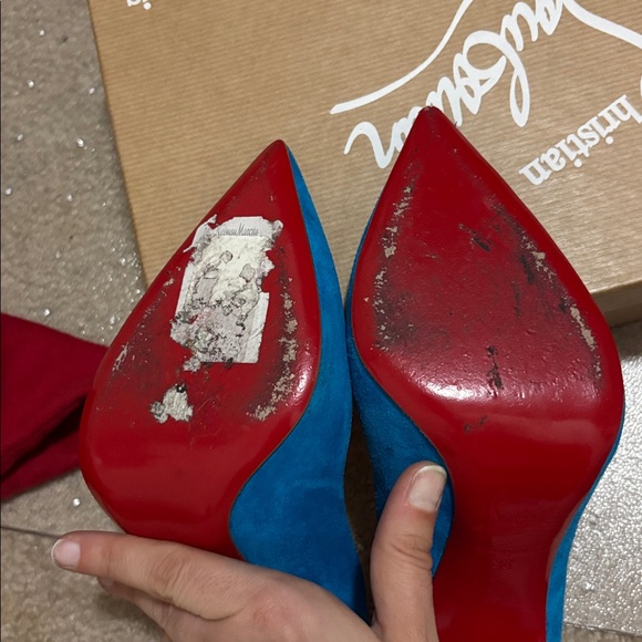 Christian Louboutin Blue Suede Heels - Picture 4 of 6